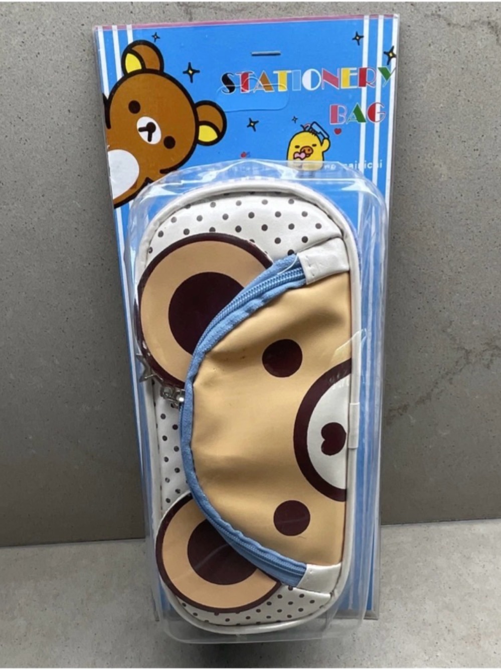 San-X Rilakkuma Kiiroitori Kawaii Bear Blue Plaid Star Stationery Bag Zipper New